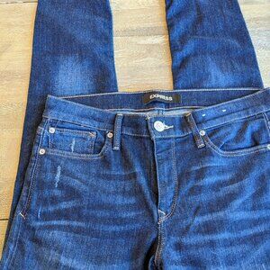 Express Super Skinny Stretch Mid Rise, Dark Denim Wash blue Jeans, Size 10R